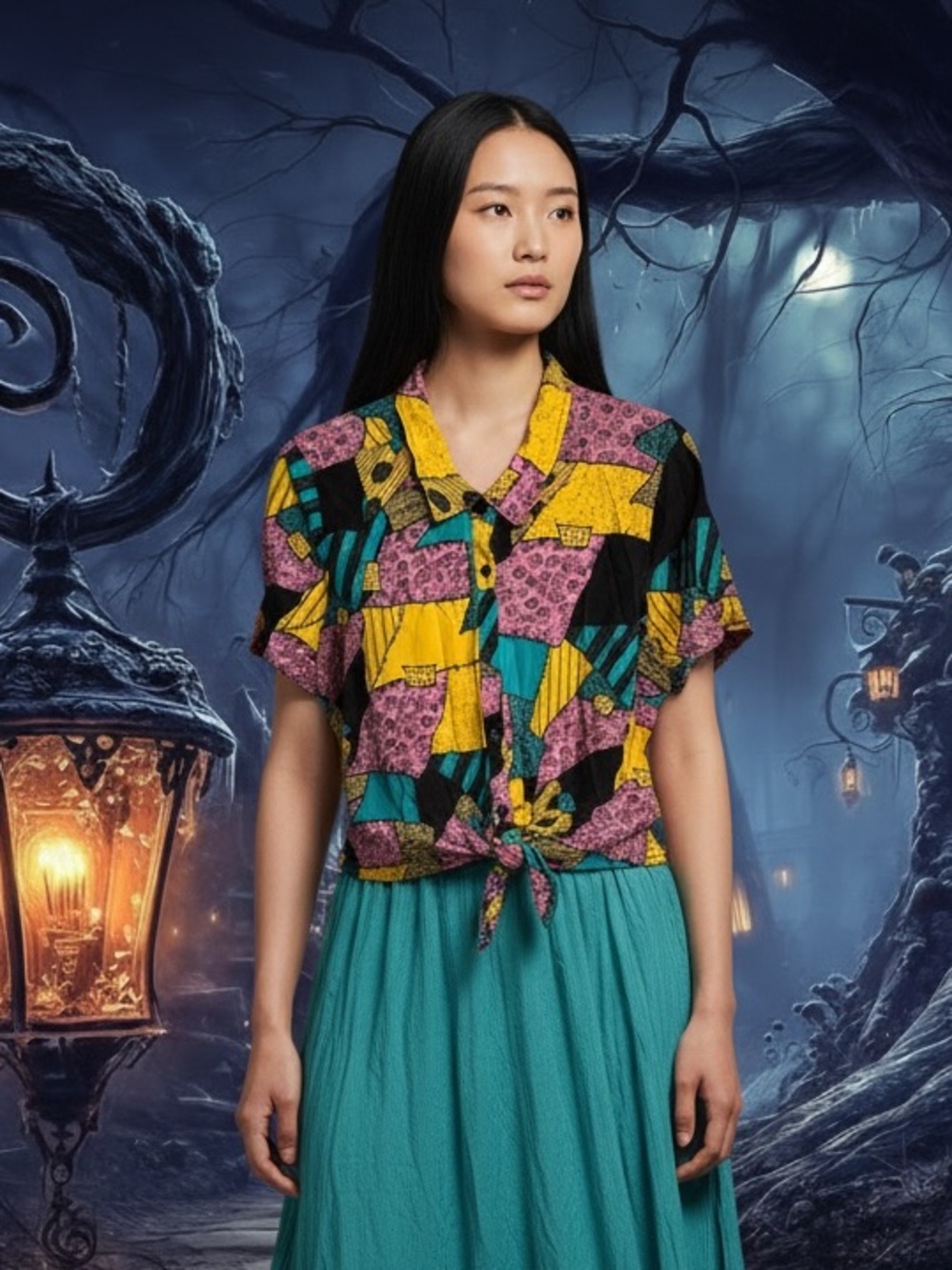 Nightmare Before Christmas Disney Sally Shirt Top Blouse Tie Front XXL